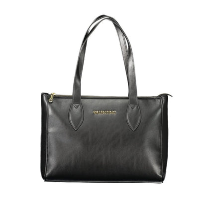 Mario Valentino Black Polyethylene Women Handbag, stylish 2-handle shoulder bag, perfect for urban sophistication with zip closure.