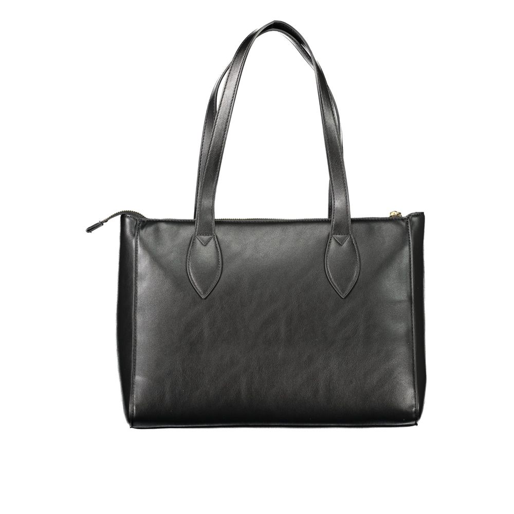 Mario Valentino Black Polyethylene Women Handbag with dual handles and zip closure, featuring a sleek urban design and practical storage space.