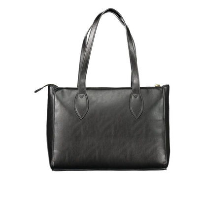 Mario Valentino Black Polyethylene Women Handbag with dual handles and zip closure, featuring a sleek urban design and practical storage space.