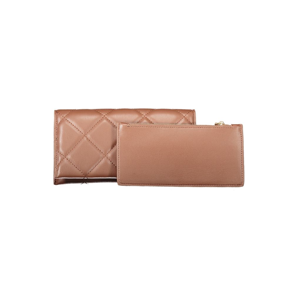 Mario Valentino Brown Polyethylene Women Wallet with dual compartments and chic zip closure