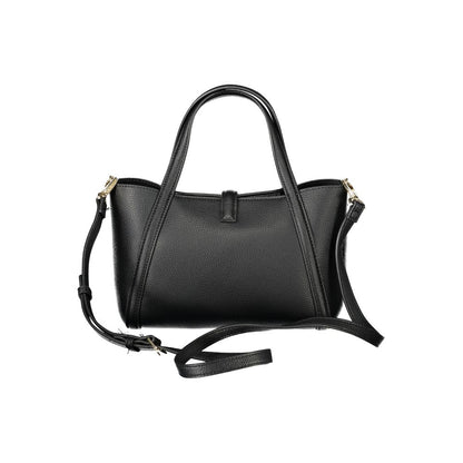 Mario Valentino Black Polyethylene Women Handbag with dual handles and detachable shoulder strap, featuring a removable internal pouch.