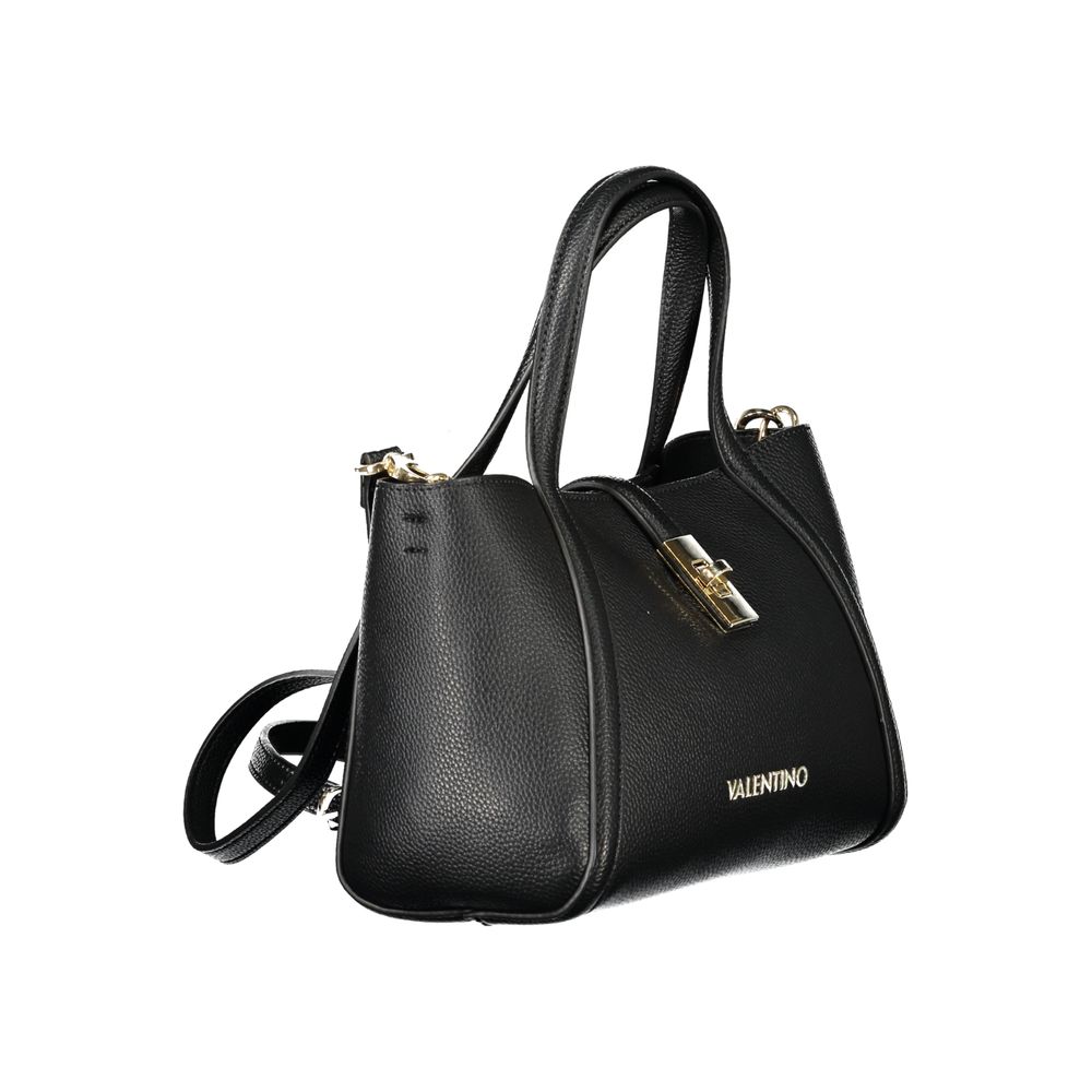 Side view of Mario Valentino Black Polyethylene Women Handbag with dual handles and detachable shoulder strap.