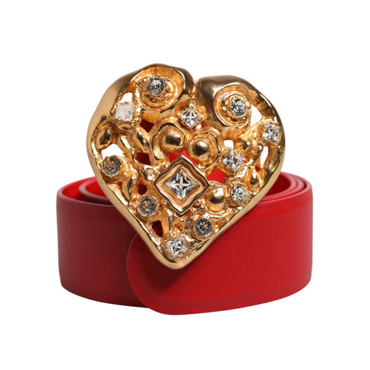 Dolce & Gabbana Red Calf Leather Embellished Metal Buckle Belt WMB521-75