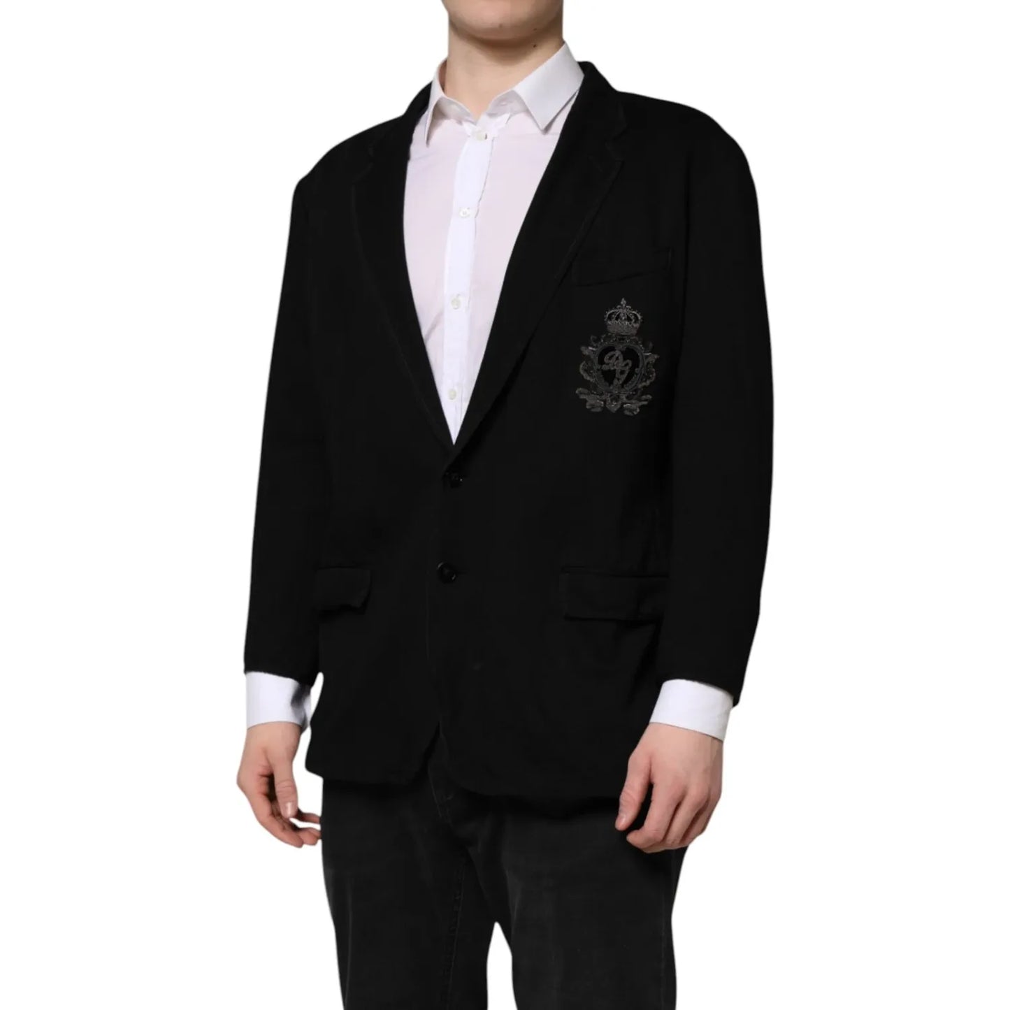 Dolce & Gabbana Black Viscose DG Crown Blazer Coat Jacket