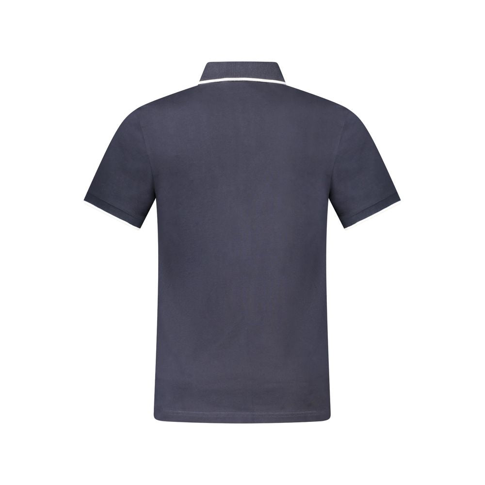 Back view of Hugo Boss Blue Cotton Polo Shirt with short sleeves, slim fit, contrasting details, and embroidered logo.