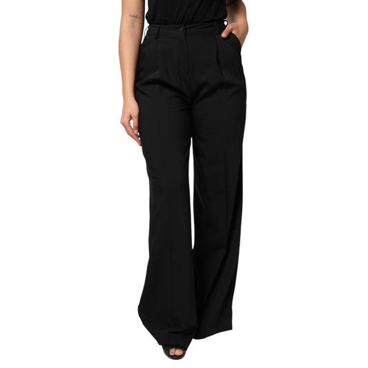 Dolce & Gabbana Black Wool High Waist Wide Leg Pants PAN76556-40