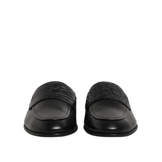 Dolce & Gabbana Black Calfskin Leather Slip On Loafers Shoes MV7552-40