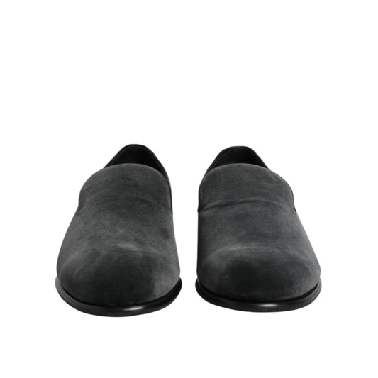 Dolce & Gabbana Black Velvet Slip On Loafers Formal Shoes MV7559-46.5