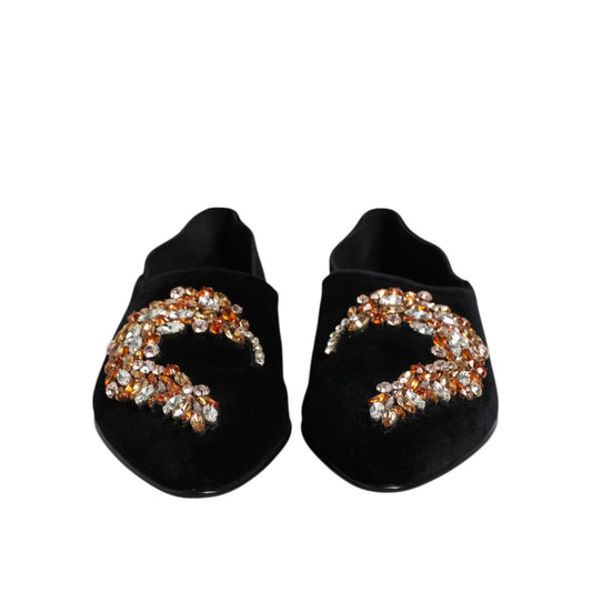 Dolce & Gabbana Black Velvet Embellished Loafer Slip On Shoes MV7562-43