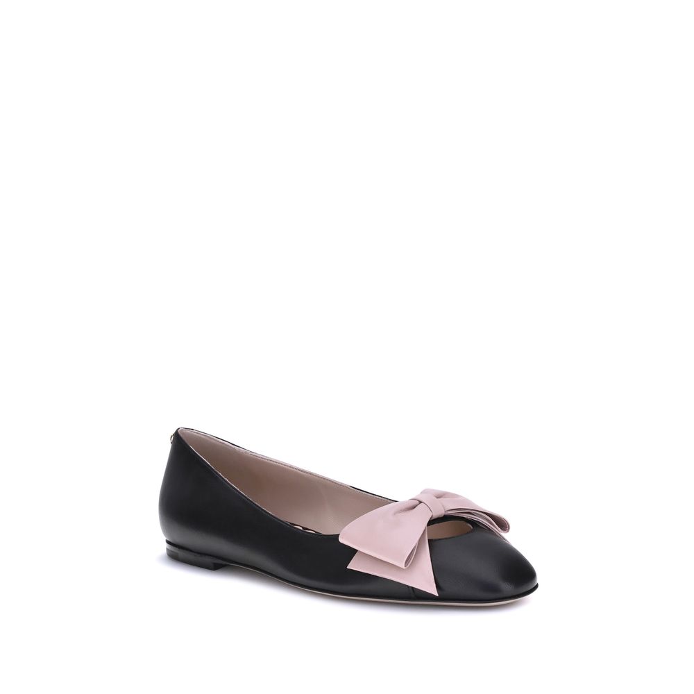 Valentino Garavani Black Calf Leather Bos Taurus Ballet Flats