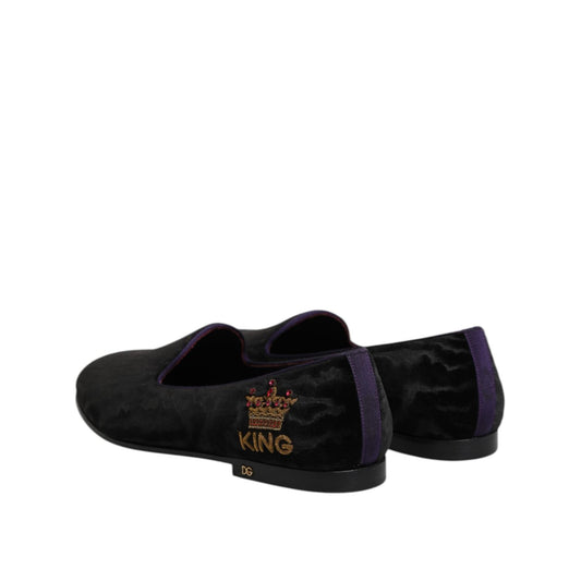 Dolce & Gabbana Black DG Crown Embroidery Loafers Slip On Shoes MV7574-42