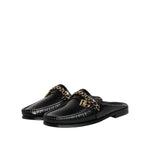 Dolce & Gabbana Black Leather DG Chain Embellished Sandals Shoes
