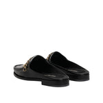 Dolce & Gabbana Black Leather DG Chain Embellished Sandals Shoes