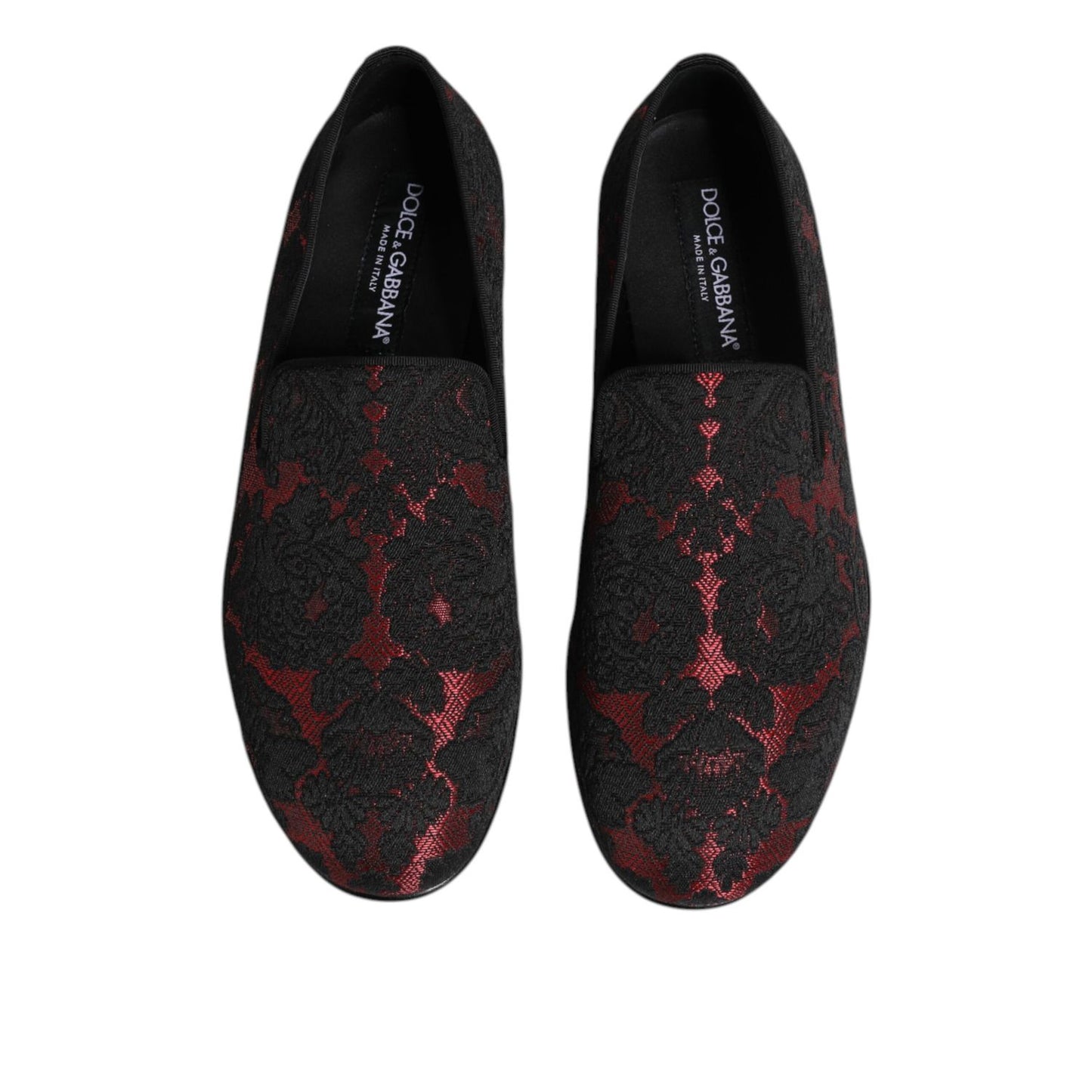 Dolce & Gabbana Red Black Jacquard Slip On Men Loafers Shoes