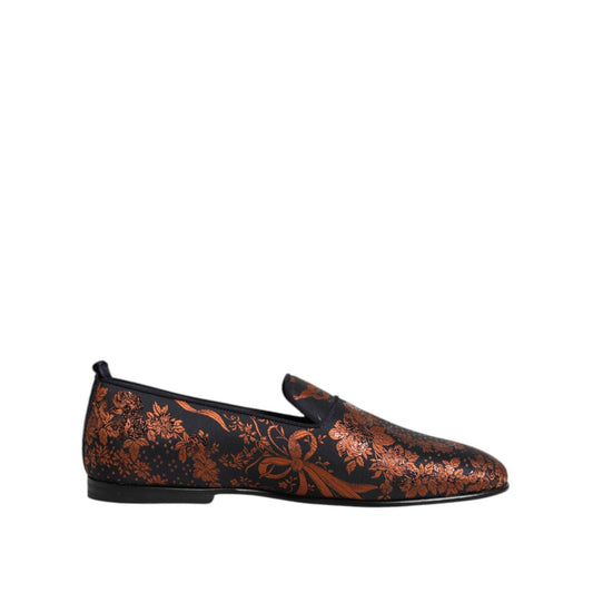 Dolce & Gabbana Black Jacquard Polyester Slip On Loafers Shoes MV7618-42