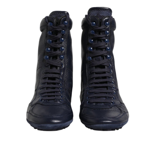 Dolce & Gabbana Dark Blue Leather KING High Top Sneakers Shoes MV7607-40