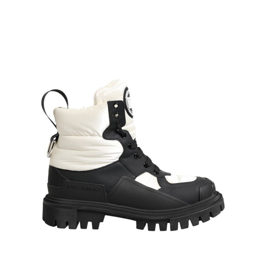 Dolce & Gabbana Black White Padded Lace Up Short Boots Shoes LA12723-39.5