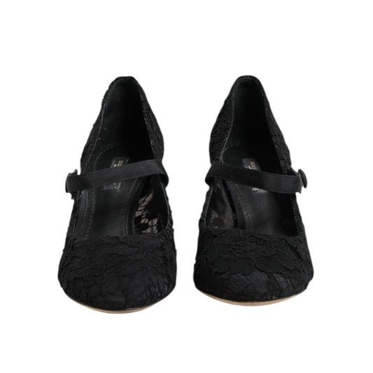 Dolce & Gabbana Black Mary Jane Taormina Lace Pumps Shoes LA12718-40