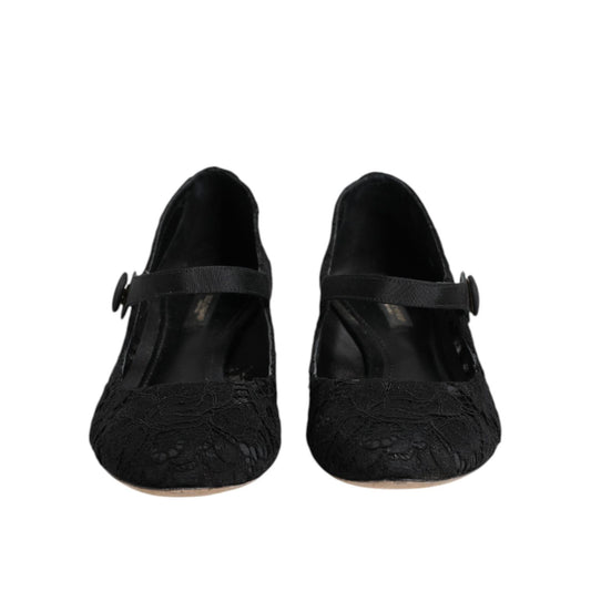 Dolce & Gabbana Black Vally Taormina Floral Lace Pumps Shoes LA12712-40