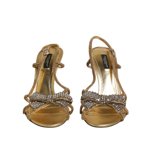 Dolce & Gabbana Gold Strass Ankle Strap Heels Sandals Shoes LA12722-39