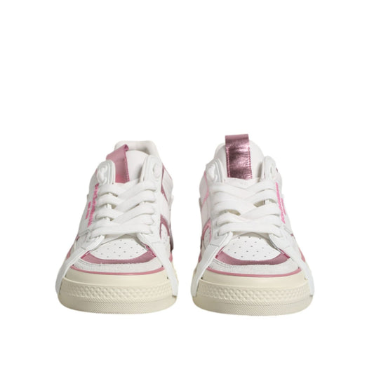Dolce & Gabbana White Pink Leather Low Top Sneakers Shoes LA12765-38.5