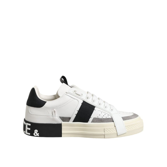 Dolce & Gabbana White Black Leather Low Top Sneakers Shoes LA12766-37.5