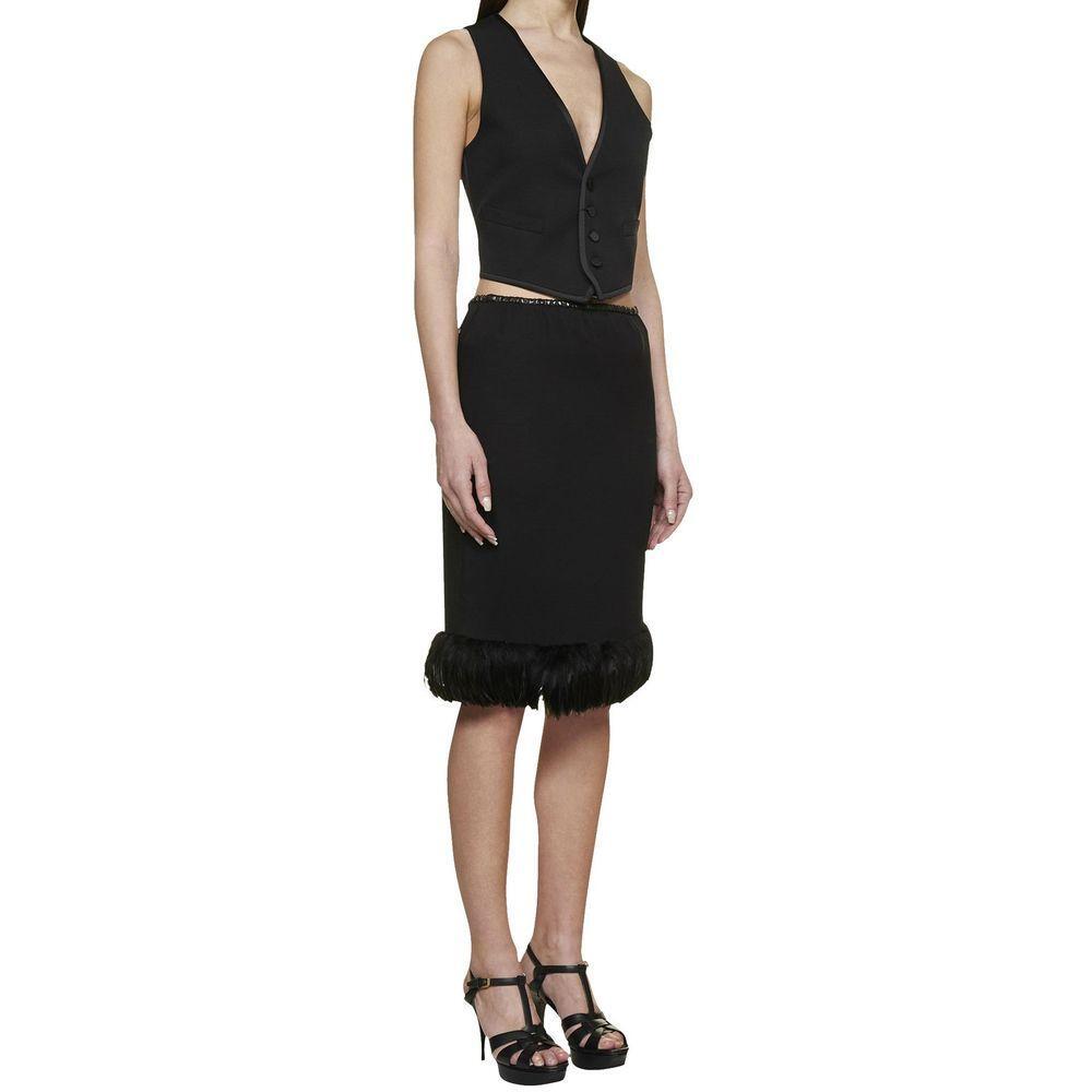 Saint Laurent Feathers Trim Silk Skirt SA-8736562970836-42