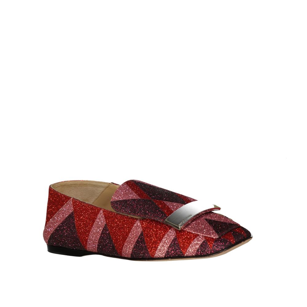 Sergio Rossi Red Fabric Slip-On Loafers