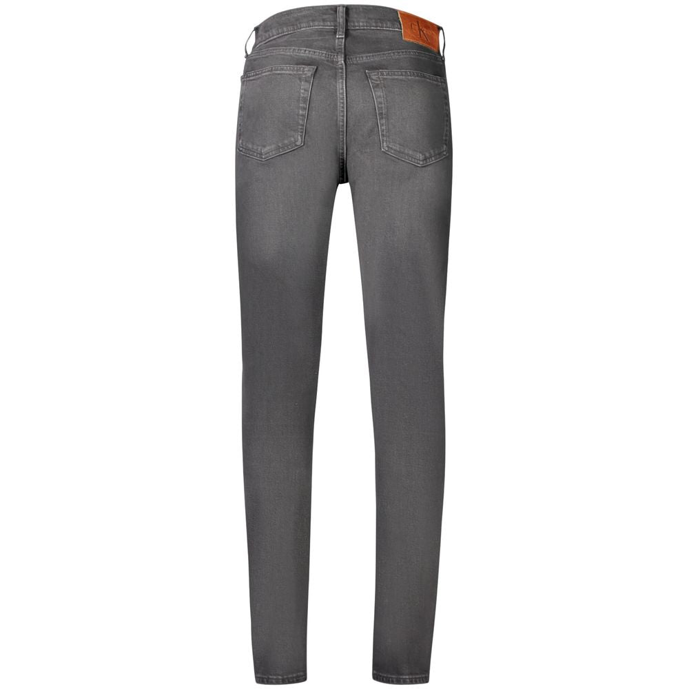 Calvin Klein Black Cotton Men's Slim Taper Jeans, back view showcasing sleek design and five-pocket style.