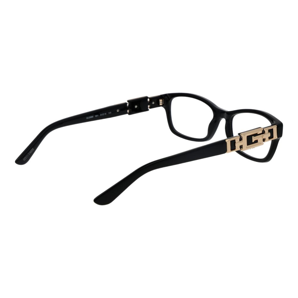 Guess Black Women Glasses Frame in acetate, full-rim style with demo lenses, 51mm size, and branded case included.