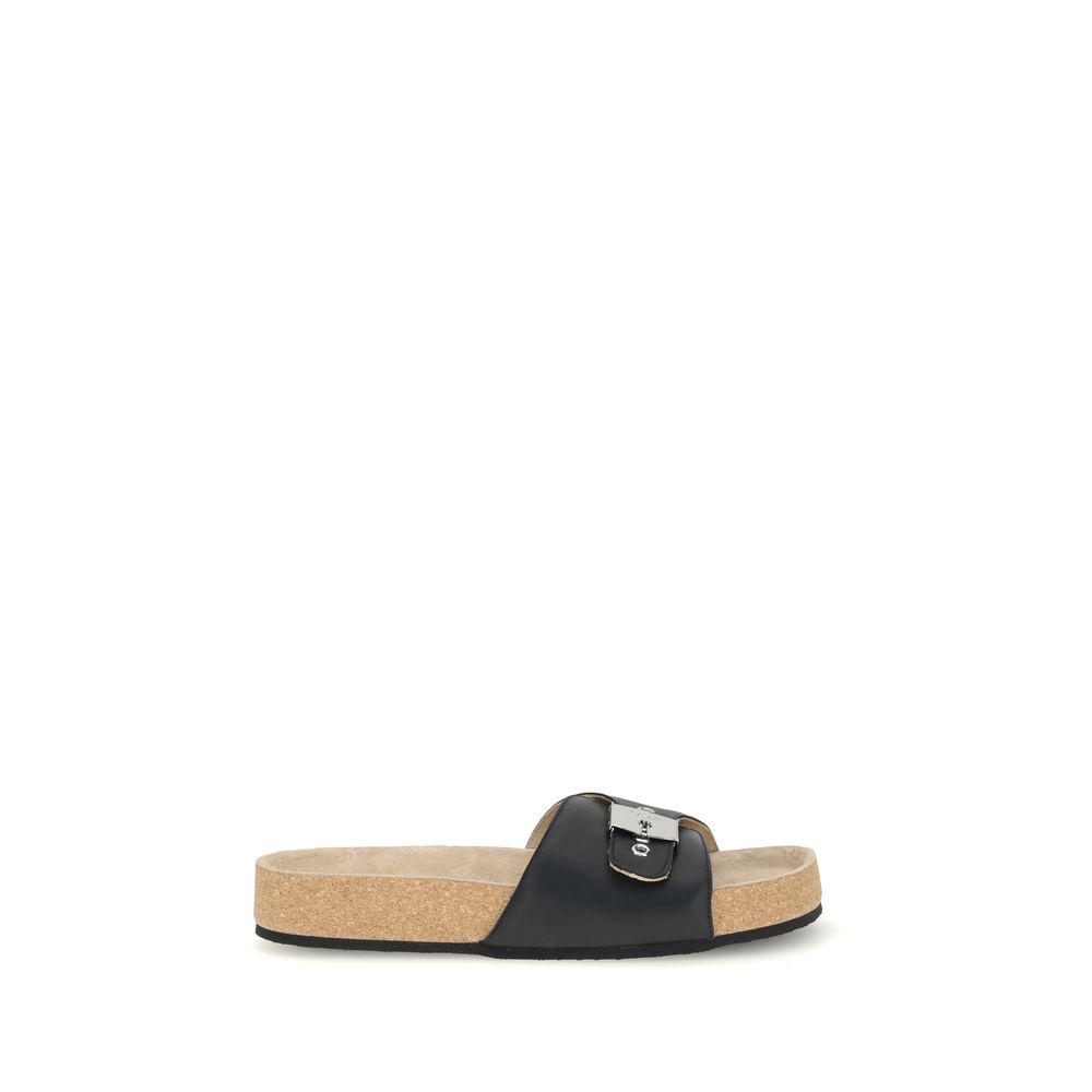 Balenciaga Black Calf Leather Bos Taurus Flat Sandals