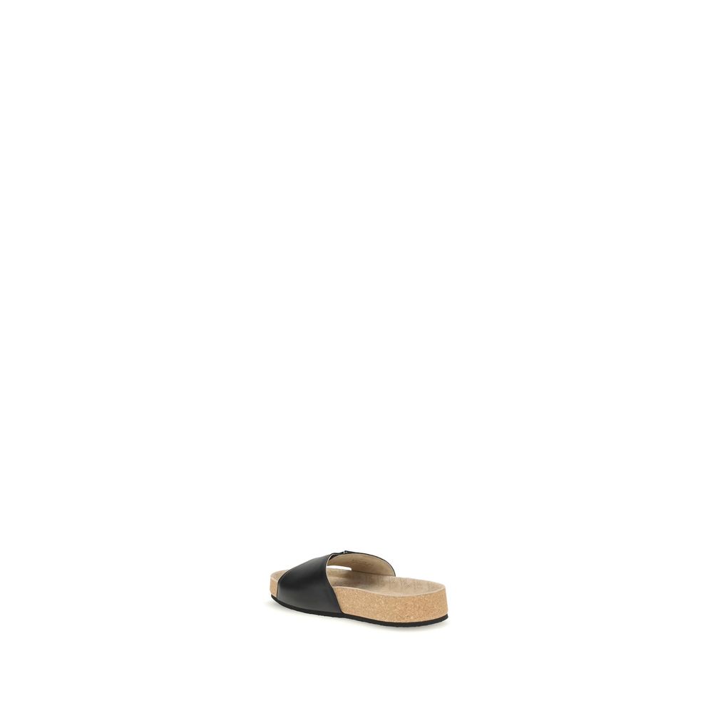 Balenciaga Black Calf Leather Bos Taurus Flat Sandals
