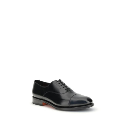 Santoni Black Calf Leather Bos Taurus Oxfords And Derbies with a classic silhouette and round toe, featuring durable Goodyear construction.