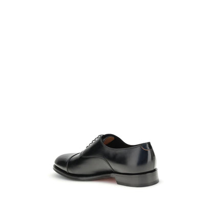 Santoni Black Calf Leather Bos Taurus Oxfords And Derbies rear view showcasing hand-antiqued leather and classic design.