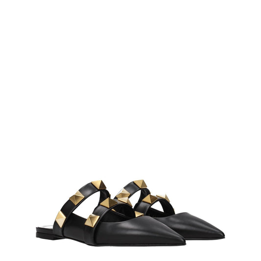 Valentino Garavani Black Leather Mules VA-8547207643401-EU35.5/US5.5