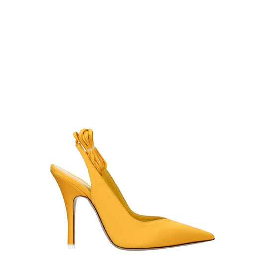 The Attico Orange Satin High Heel Pumps with leather sole, pointy toe, and self-tie closure, casual style, 10.5 cm heel height.