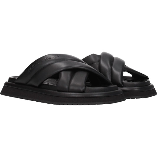Dolce & Gabbana Black Leather Slippers Sandals DO-8547290677513-EU40/US7