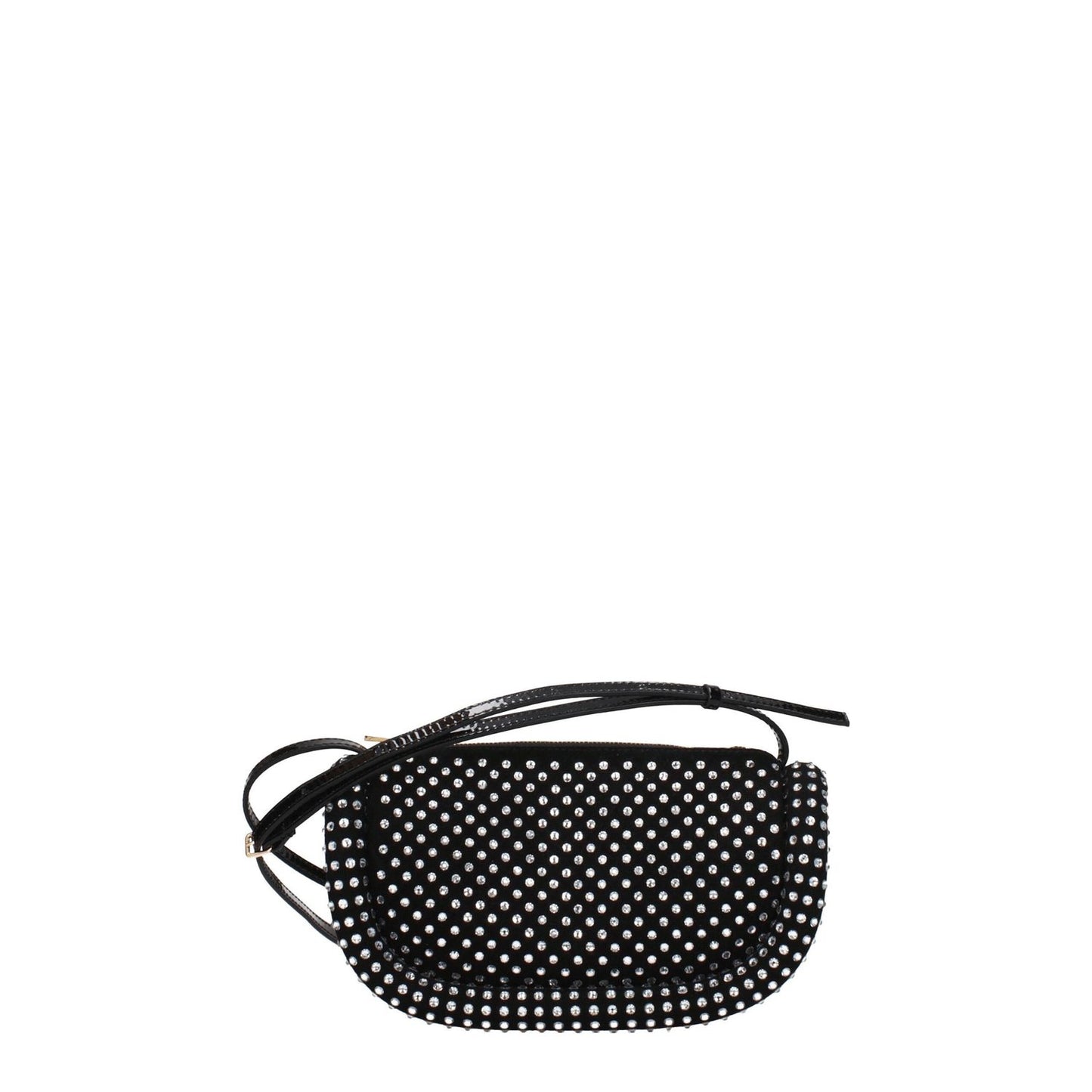 Jw Anderson Black Leather Crossbody Bag with rhinestones and gold accents; small, casual style with zip closure, 42 cm handle.