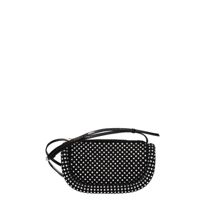 Jw Anderson Black Leather Crossbody Bag with rhinestones and gold accents; small, casual style with zip closure, 42 cm handle.