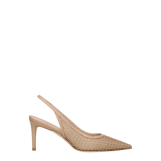 Stuart Weitzman Beige Leather High Heel Pumps with pointy toe and mid heels, designed for style and comfort. MPN: STUART75OMSSE423NATURAL.