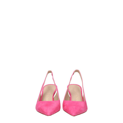 Stuart Weitzman Pink Leather High Heel Pumps with pointy toe and mid heels, made of suede with a leather sole, style: casual.