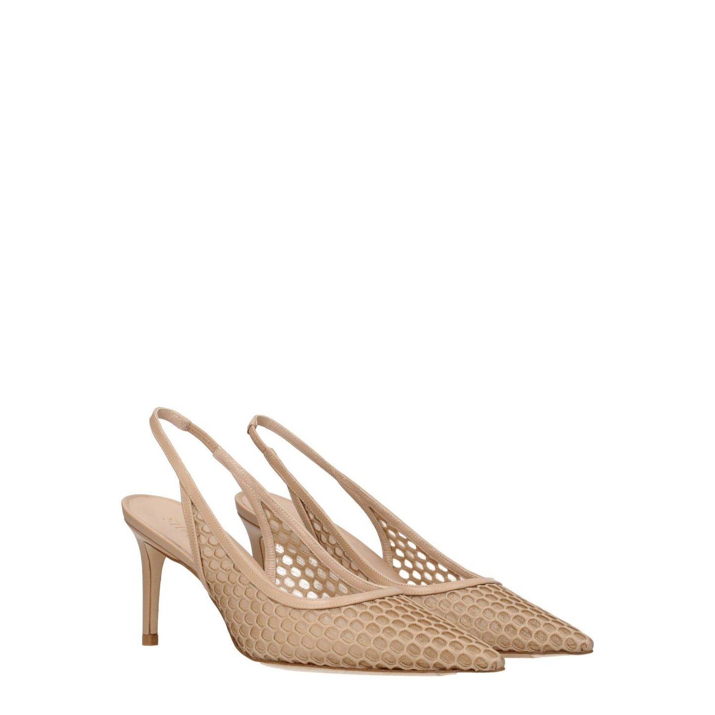 Stuart Weitzman Beige Leather High Heel Pumps with pointy toe and mid heels, stylish design, perfect for elegant fashion.