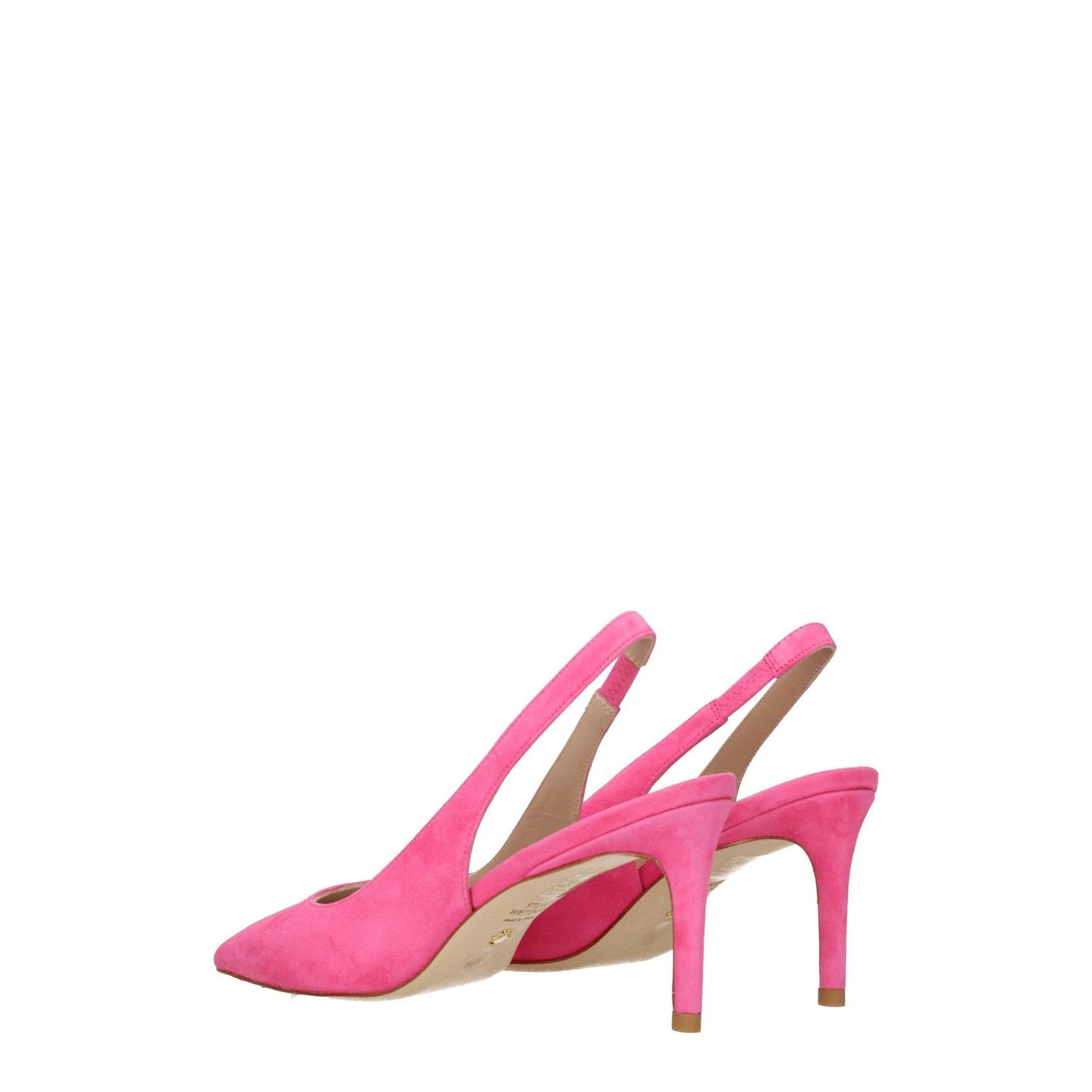 Stuart Weitzman Pink Leather High Heel Pumps with pointy toe, mid heels, and suede finish.