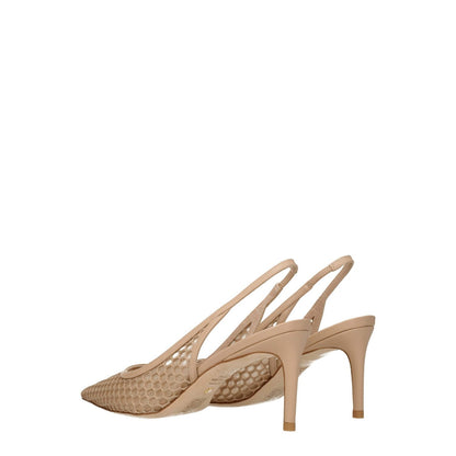 Stuart Weitzman Beige Leather High Heel Pumps with pointy toe and mid heels, featuring a stylish design with leather sole, 7.5 cm heel.