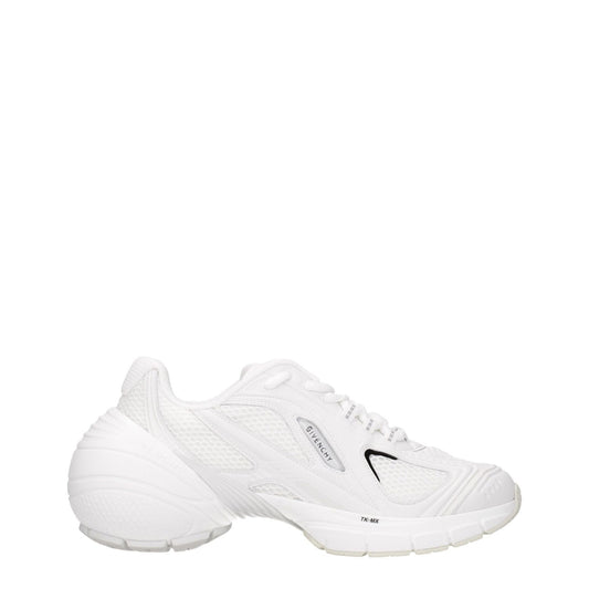 Givenchy White Fabric Athletic Sneakers with logos, lace-up closure, rubber sole, and round toe design.