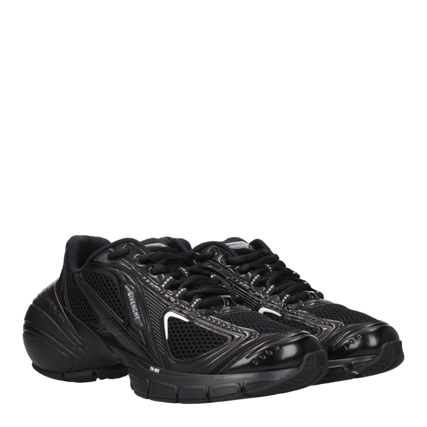 Givenchy Black Fabric Athletic Sneakers with lace-up closure and rubber sole, featuring front and side logos, round toe design.