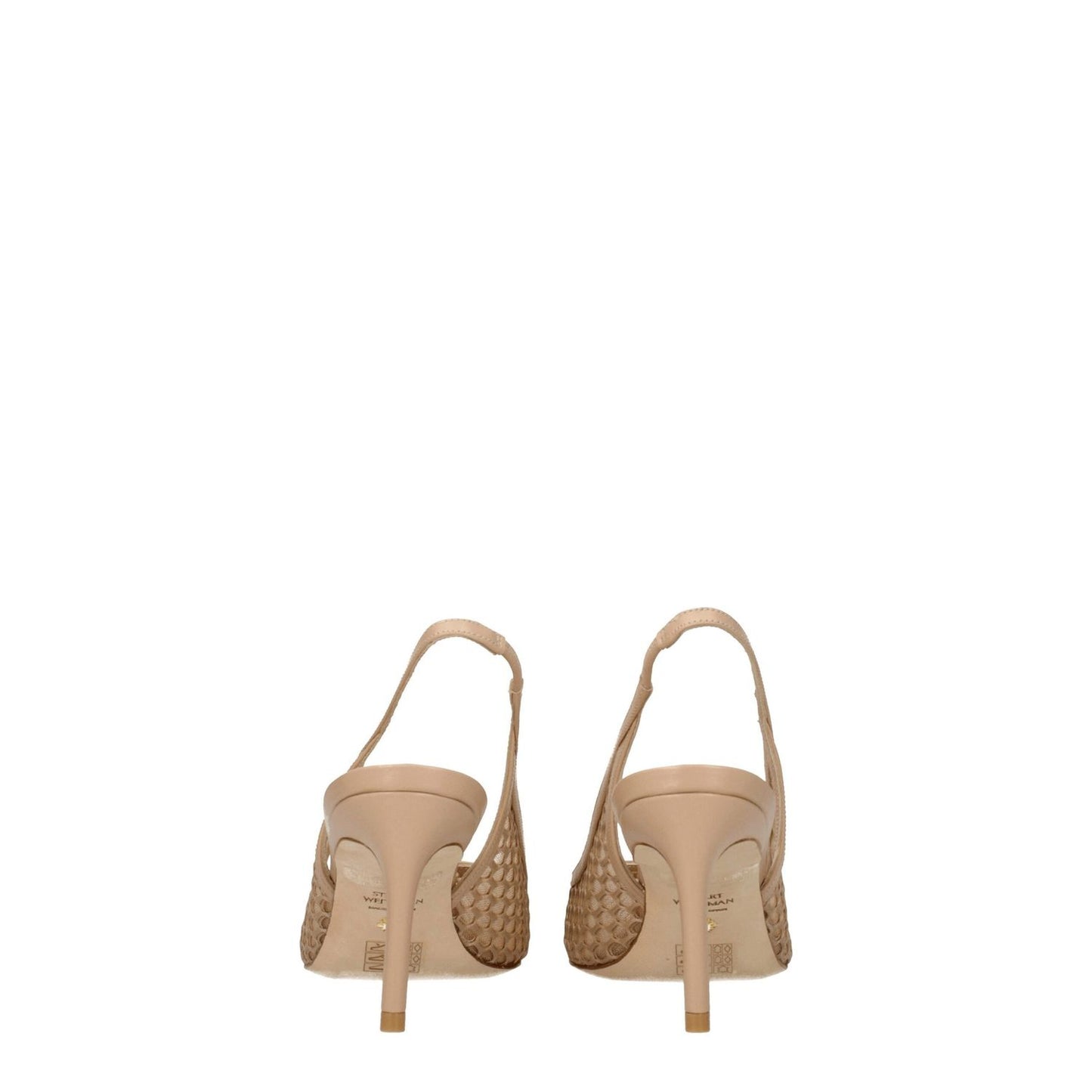Rear view of Stuart Weitzman Beige Leather High Heel Pumps with 7.5 cm mid heels and pointy toe design showcasing natural color leather.