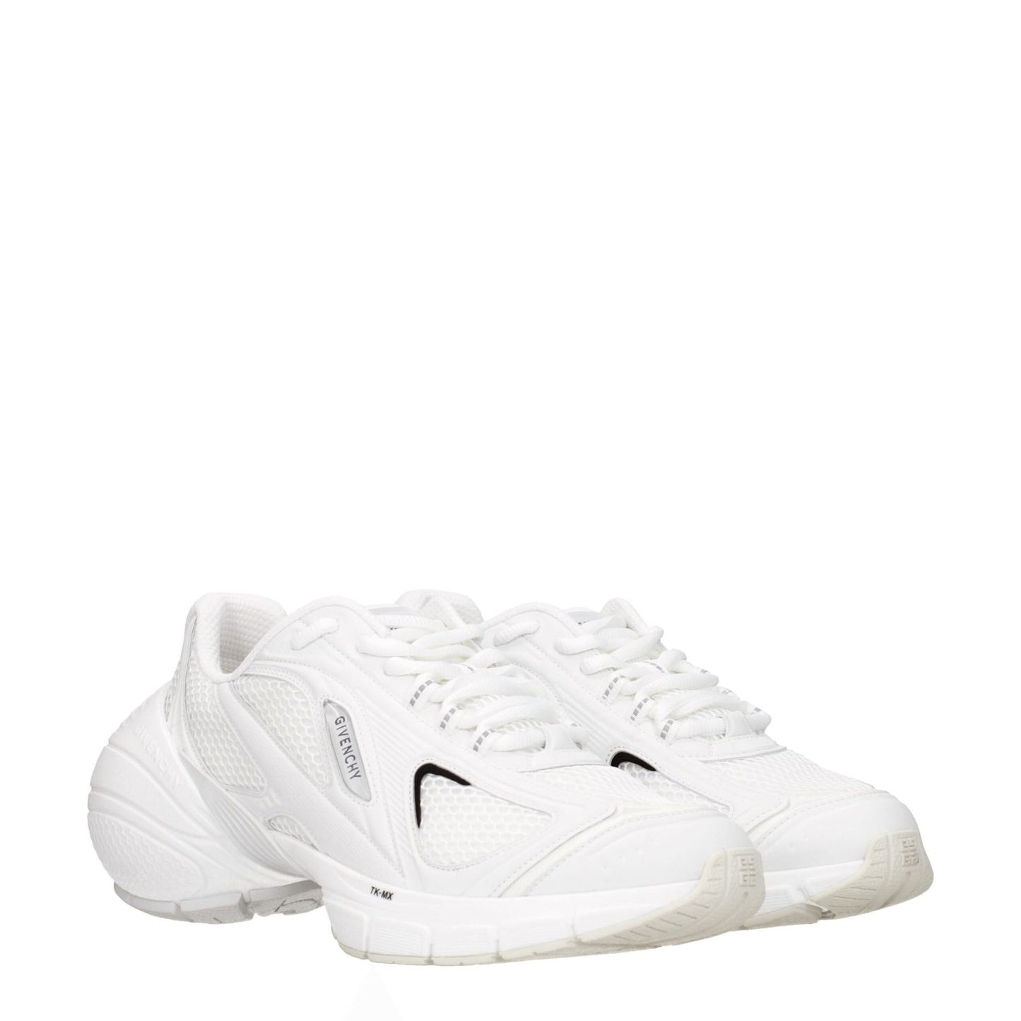 Givenchy White Fabric Athletic Sneakers with logo accents, lace-up closure, leather and rubber materials, round toe, mid heels, 6.5 cm height.