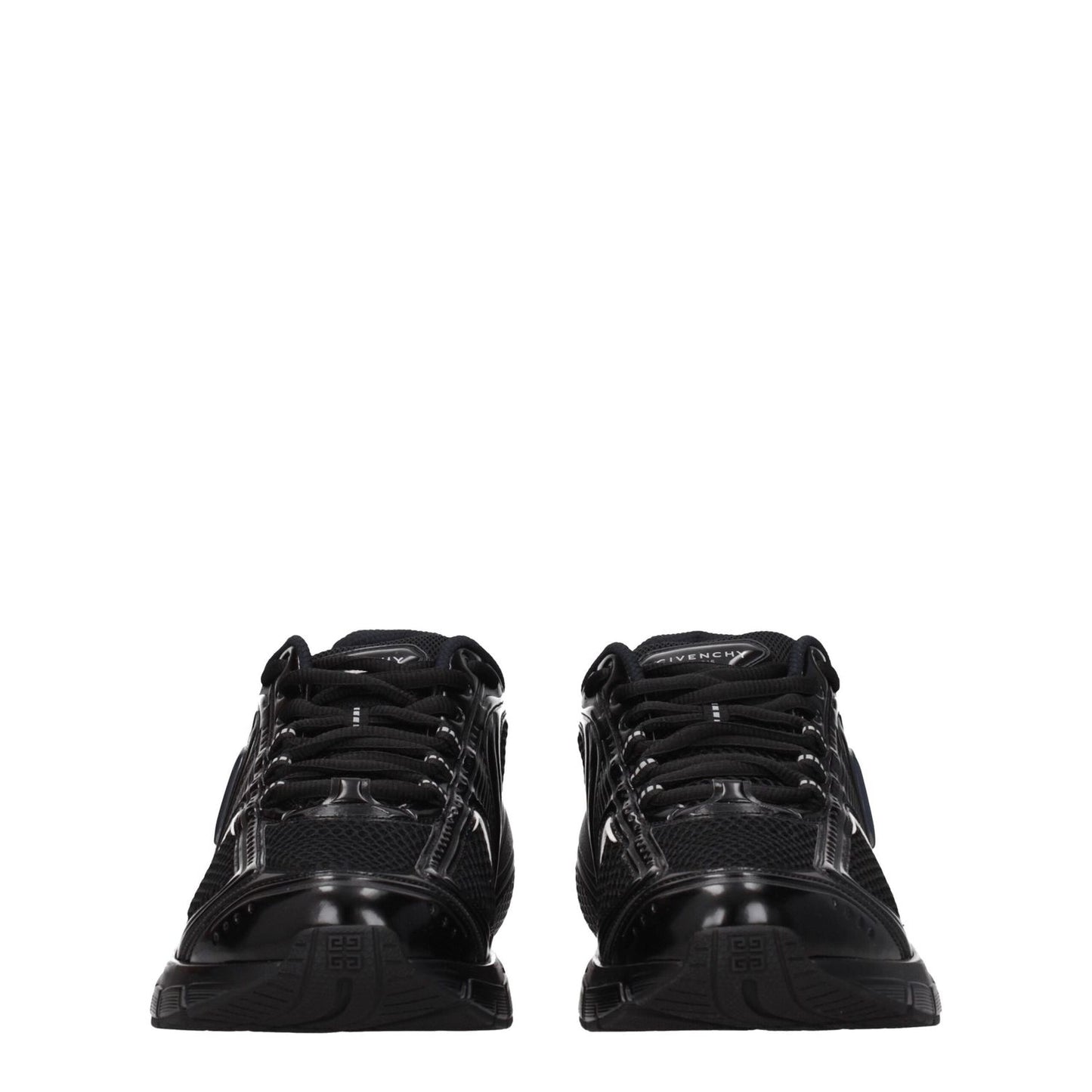 Givenchy Black Fabric Athletic Sneakers with leather accents, lace-up design, and rubber sole, featuring front and side logos.