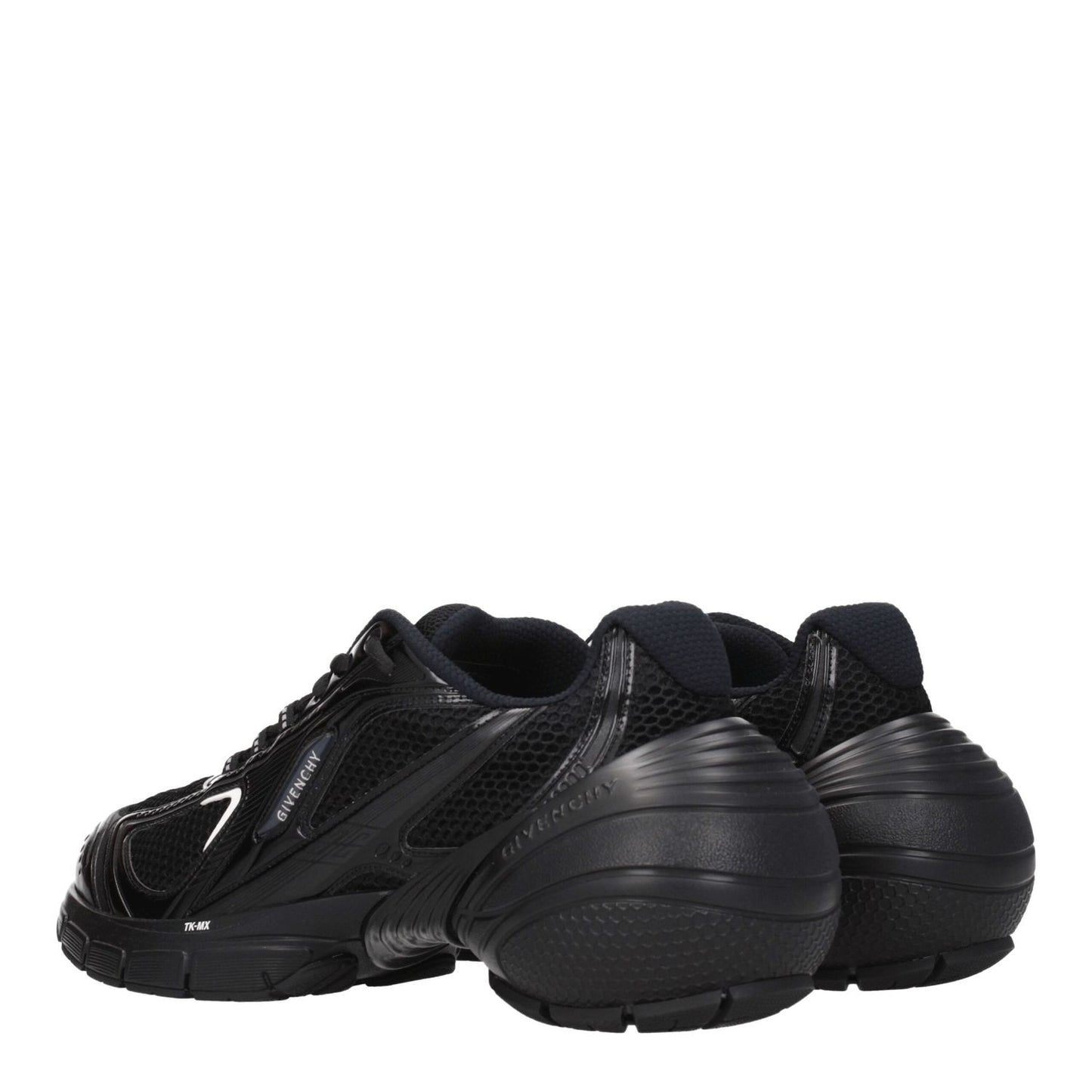 Givenchy Black Fabric Athletic Sneakers, featuring leather materials, rubber sole, and lace-up closure with front and side logos.